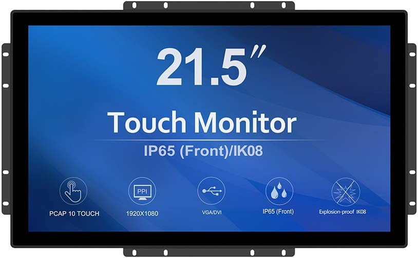 GreenTouch 21.5 inch 10 Points Touch Front IK08/IP65 Open Frame Touch Monitor Desktop or Wall Mountable Multi Point Touch 1920x1080