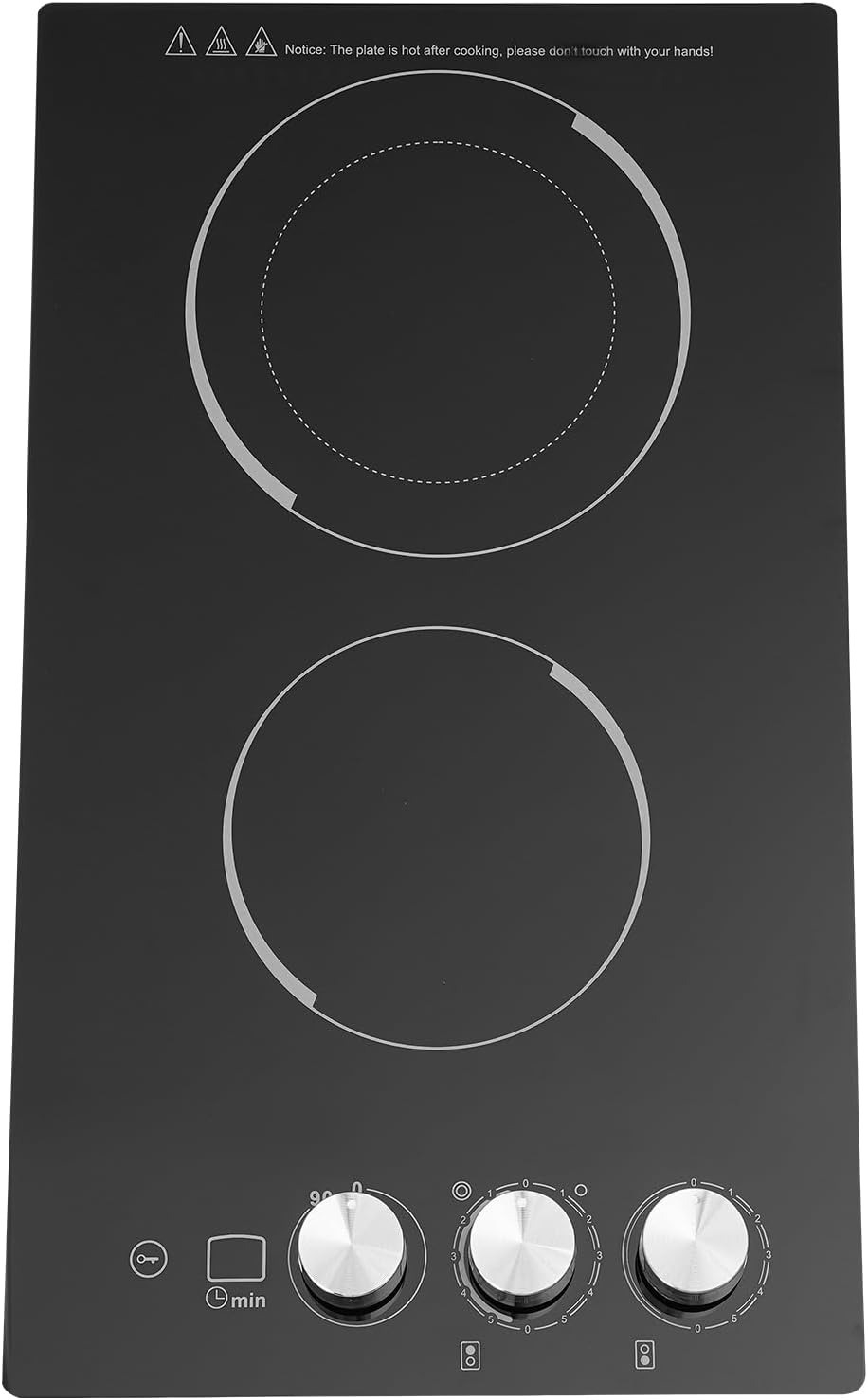 Electric Cooktop, 2 Burner 1700W Built-in Electric Stovetop, Stove Top with Timer, 5 Heating Level, Kid Safety Lock, 110V Hard Wire, No Plug