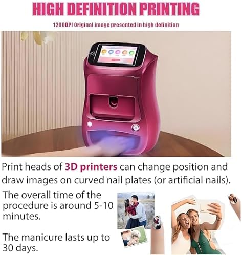 Portable 3D Nail Art Printer - Mobile Touch Screen Nail Printer with WiFi/DIY, Fast 10s Printing for Home Use, Ideal Beauty Tool for Girls - Pink Nail Design Machine