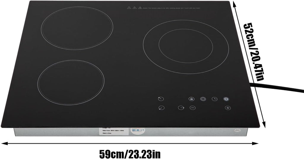 3 Burners Electric Cooktop with 9 Heating Levels - 2600W Ceramic Cooktop with Timer, Ceramic Electric Hot Plate for Cooking, Child Safety Lock, Sensor Touch Control, 110V