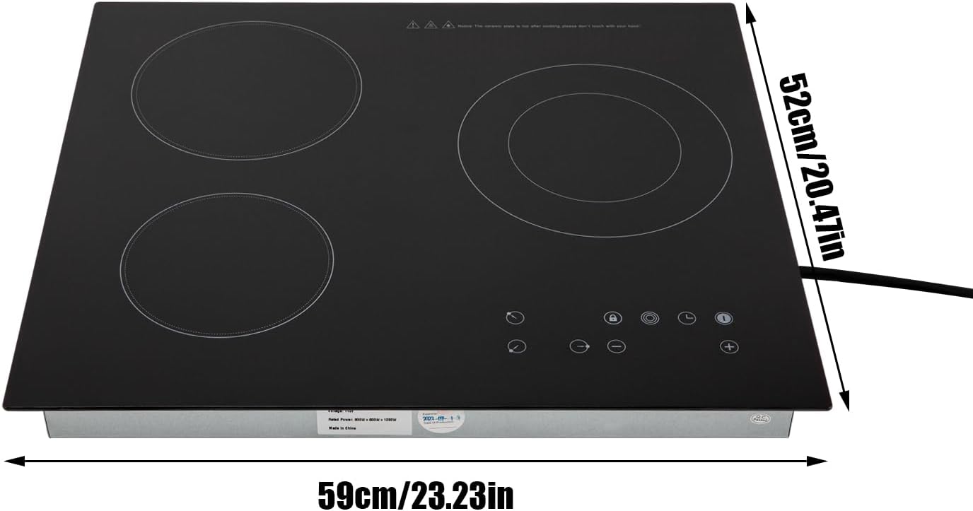 3 Burners Electric Cooktop with 9 Heating Levels - 2600W Ceramic Cooktop with Timer, Ceramic Electric Hot Plate for Cooking, Child Safety Lock, Sensor Touch Control, 110V
