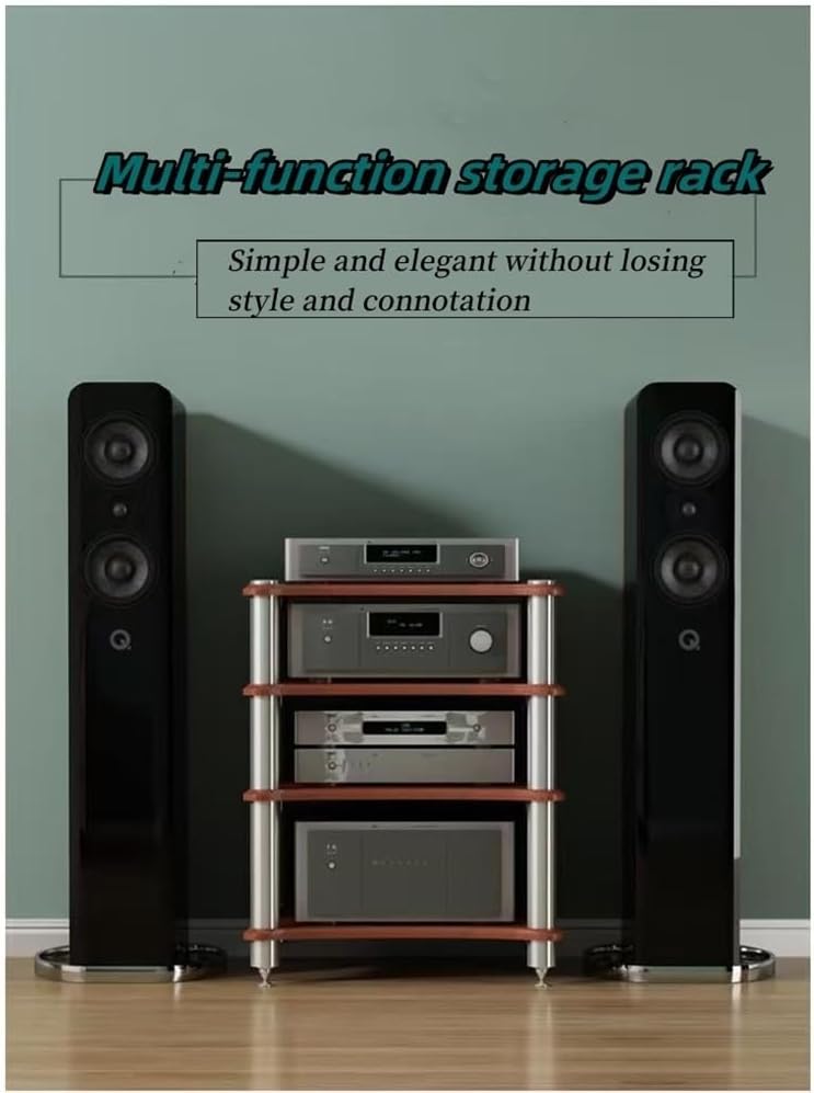 2/3/4 Tier Audio Rack, Open Air Design, Media Cabinet with Metal Frame, Audio Component Rack, Audio Rack Cabinet for Server and AV Equipment(Light Walnut,24.41 * 23.62in)