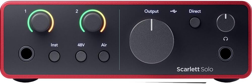 Focusrite Scarlett Solo Studio 4th Gen USB Audio Interface Desktop Bundle with CM25 MkIII Mic, SH-450 Headphones, StreamEye Boom Arm, and Pop Filter — 24-Bit/192kHz, Air Mode, Auto Gain