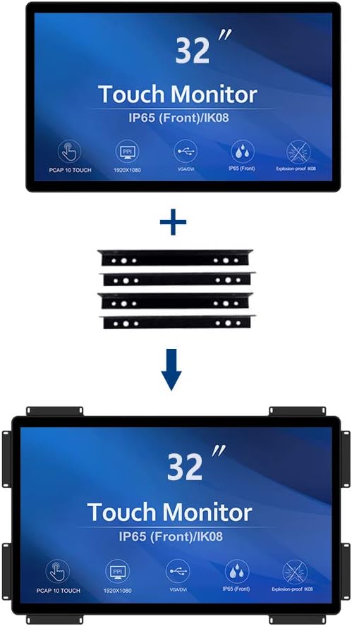 GreenTouch 32 inch 10 Points PCAP Open Frame Touch Screen Industrial LCD Display Monitor HDMI+VGA+DVI Video Port
