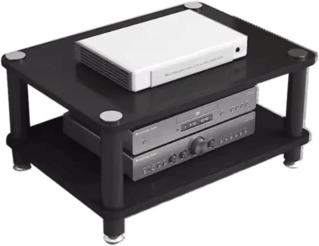 Audio Rack Wooden Stereo Rack Audio Equipment Rack Audio Open Rack Cabinet HiFi Rack Audio-Video Shelving Shock-Absorbing Feet(Nero,2 Tier)