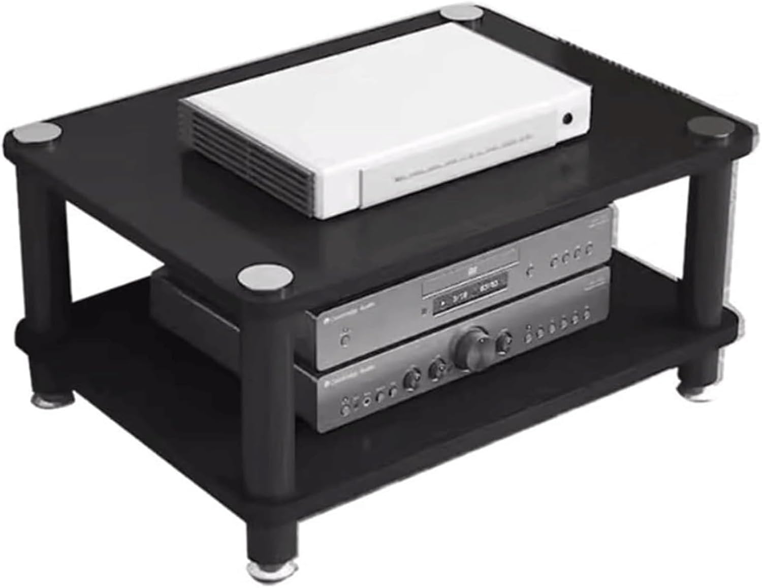 Audio Rack Wooden Stereo Rack Audio Equipment Rack Audio Open Rack Cabinet HiFi Rack Audio-Video Shelving Shock-Absorbing Feet(Nero,2 Tier)