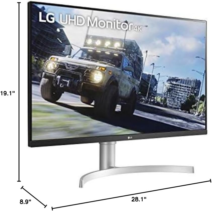 LG 32UN550-W Monitor 32' Ultrafine (3840 x 2160) Display, DCI-P3 90% Color Gamut, HDR 10, AMD FreeSync, Borderless Design, Tilt/Height Adjustable Stand - Silver