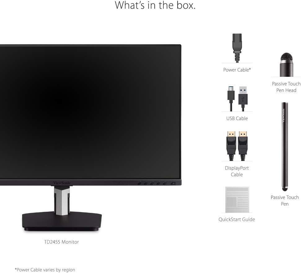 ViewSonic TD2455 24 Inch 1080p Touch Screen Monitor, 10-Point Multi-Touch IPS for Collaborative Offices, USB-C with Daisy Chain, Advanced Ergonomics, HDMI, DisplayPort Out