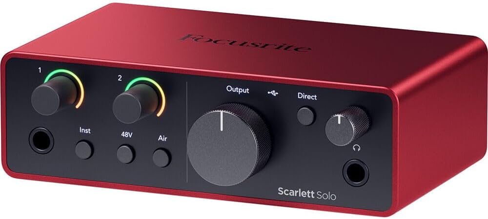 Focusrite Scarlett Solo 4th Gen USB-C Audio Interface Bundle with Zoom ZDM-1 Dynamic Mic, Desktop Tripod Stand, 10-Ft XLR — 24-Bit/192kHz Home Studio Kit for Podcasting, Voice Over, Streaming