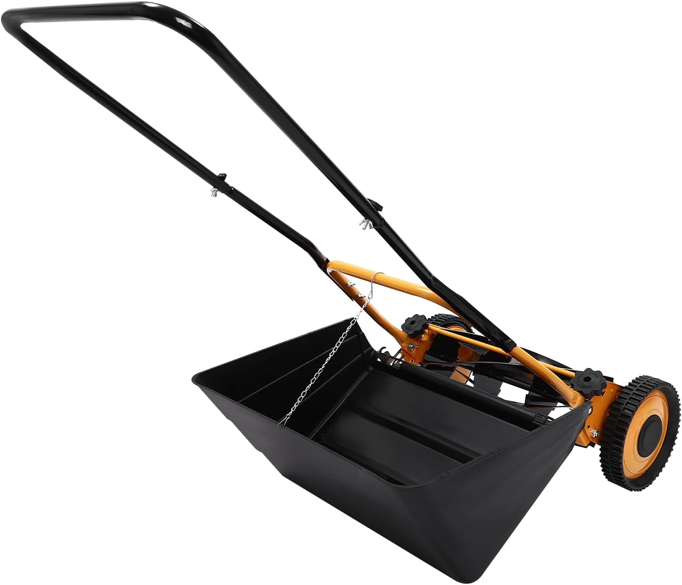 14-Inch 5-Blades Reel Lawn Mower with Grass Catcher, Manual Lawn Mower Push Lawn Mower Adjustable Cutting Heigh, Yellow