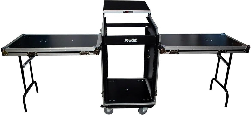 ProX T-16MRSS13ULT Flight Case with Laptop Shelf and Casters for 16U Rack x 13U Top Mixer DJ Combo