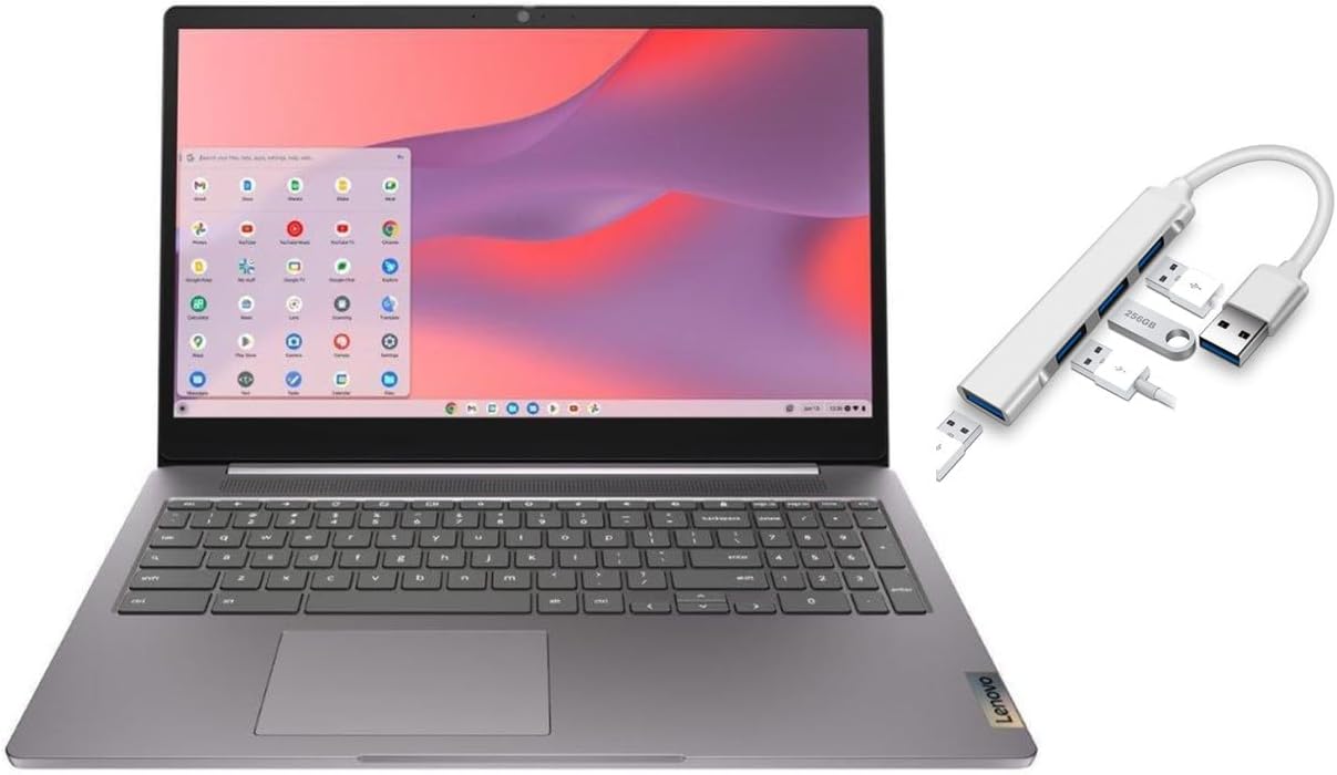 Lenovo IdeaPad 3i Chromebook 15.6' FHD 1920 x 1080 Display | Intel Celeron N4500 1.1GHz | Intel UHD Graphics | Camera |Grey | 4GB RAM | 64GB SSD | Chrome OS | Bundle with USB 3.0 Hub