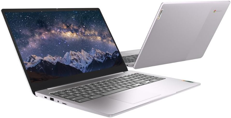 Lenovo IdeaPad 3i 15.6' FHD Chromebook Laptop, Intel Celeron, 4GB RAM, 64GB eMMC Storage, Wi-Fi 6, SD Card Reader, Chrome OS, SageNova Earphones, Arctic Grey