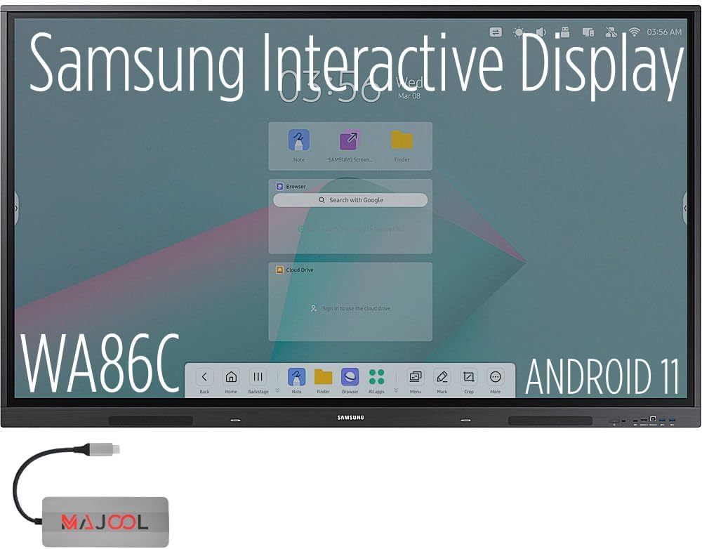 Samsung Interactive Display 2 WA86C 86 Inch Digital Android for Education and Business 4K UHD 3840x2160 with Touch Screen, Wi-Fi, HDMI, USB w/MAJ USB C Dock