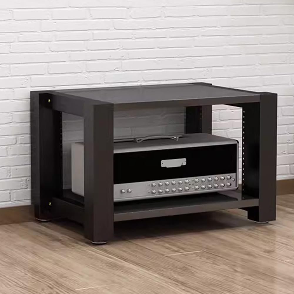 Adjustable 2-Tier Black Wooden Media Storage Cabinet - Corner Shelf AV Stand for Audio/Video Components, HiFi Rack & Amplifier - Entertainment Unit 60x50x40cm