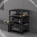 HiFi Rack 3 Tier AV Media Stand Wood Shelf, Record Player Stand Stereo Cabinet, Audio Tower, Media Console Storage Shelf, Audio Video Components (Black, 4-Tier(60x48x80cm))