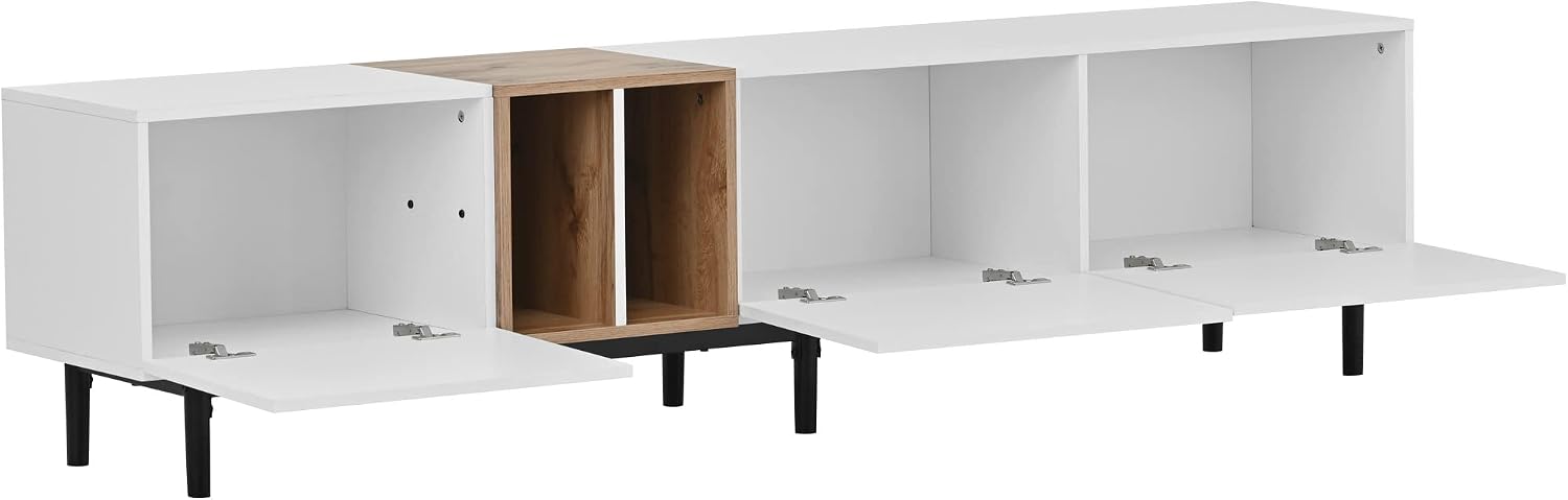 LUMISOL Modern TV Console Table for 80' TV, TV Stand with 3 Cabinets and Open Shelves, Wood Entertainment Center TV Media Table with Ample Storage for Living Room, Bedroom, White
