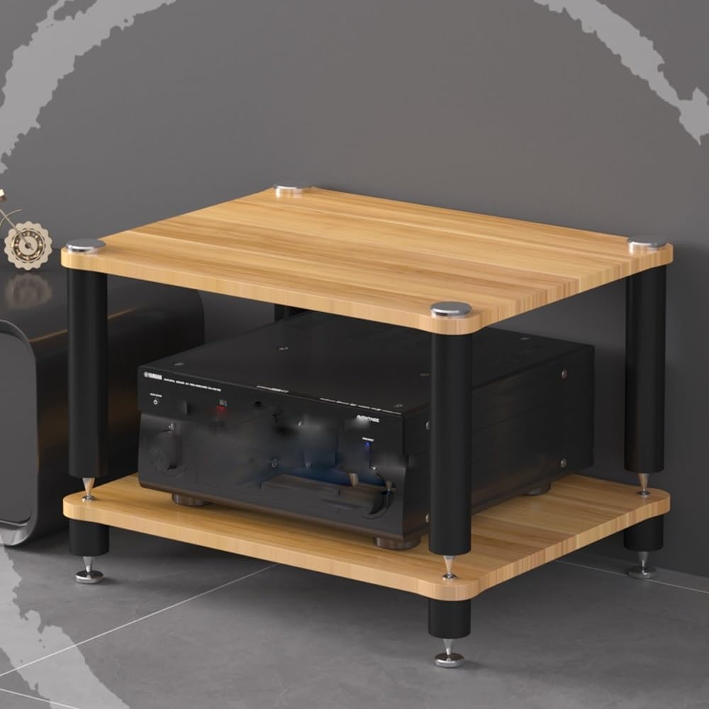 HiFi Rack 3 Tier AV Media Stand Wood Shelf, Record Player Stand Stereo Cabinet, Audio Tower, Media Console Storage Shelf, Audio Video Components (Walnut, 2-Tier(60x48x40cm))