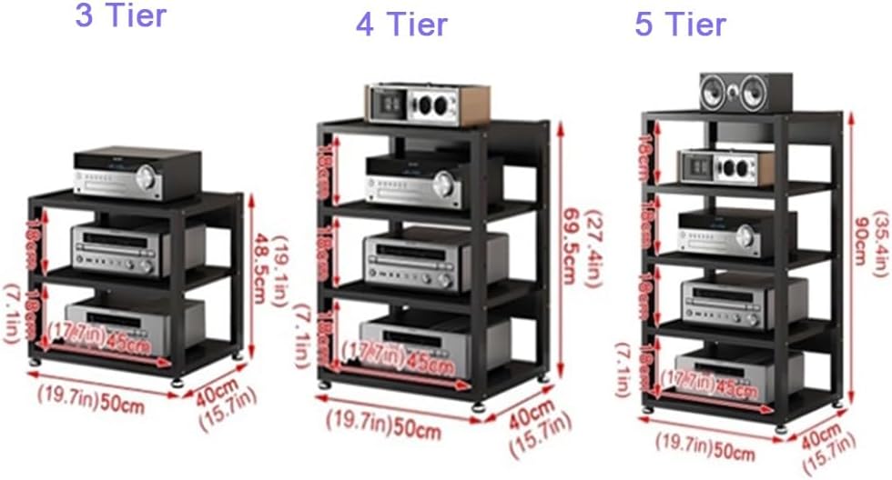 Heavy Duty 4-Tier Audio Component Rack, AV Media Stand for HiFi Amplifiers, Stereo Receivers & Record Players - Durable Black Display Stand for Home Audio Equipment, 50x40x69.5CM