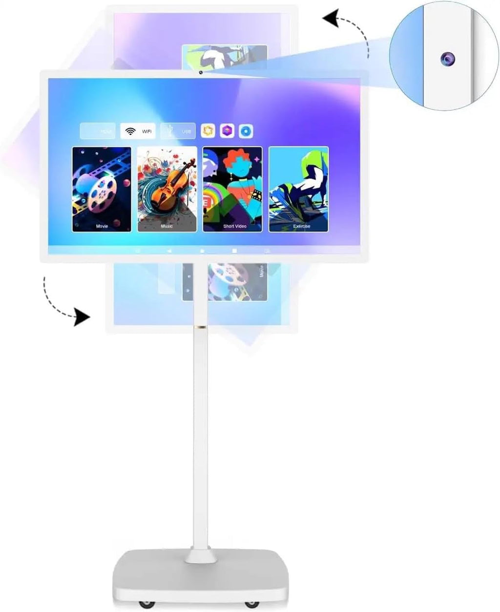 AISHICHEN 27 Inch Portable Touchscreen Monitor | Rolling Monitor on Wheels | 1080p Smart Screen | 8g+128g | Android OS 13 | 4K Webcam & 133wh Battery(Up to 8H) (1080P)