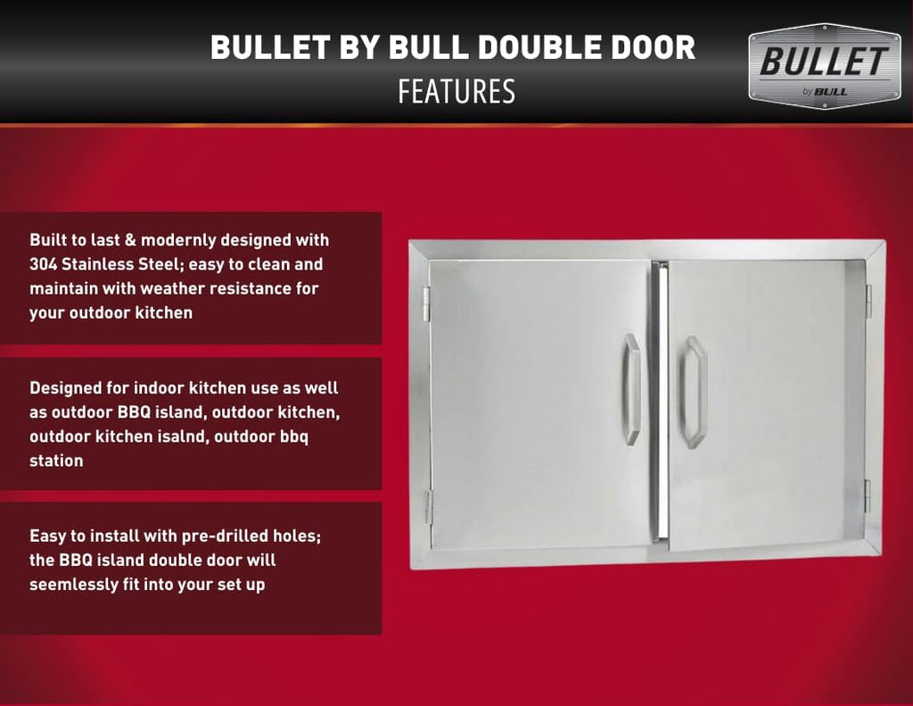 Bullet by Bull Stainless Steel Outdoor Kitchen Grill Set - Built-In Liquid Propane Grill -BBQ Kitchen Island Bundle - Includes 4 Burner Grill, Double Access Door & Double Storage Drawer