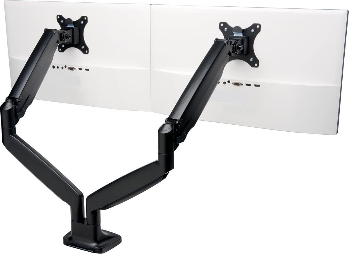 Kensington SmartFit One‑Touch Height Adjustable Dual Monitor Arm – Ergonomic Gas‑Spring Articulating Arm, Supports 13–34″ Monitors Cable Management, C‑Clamp/Grommet Mount – Black (K59601WW)