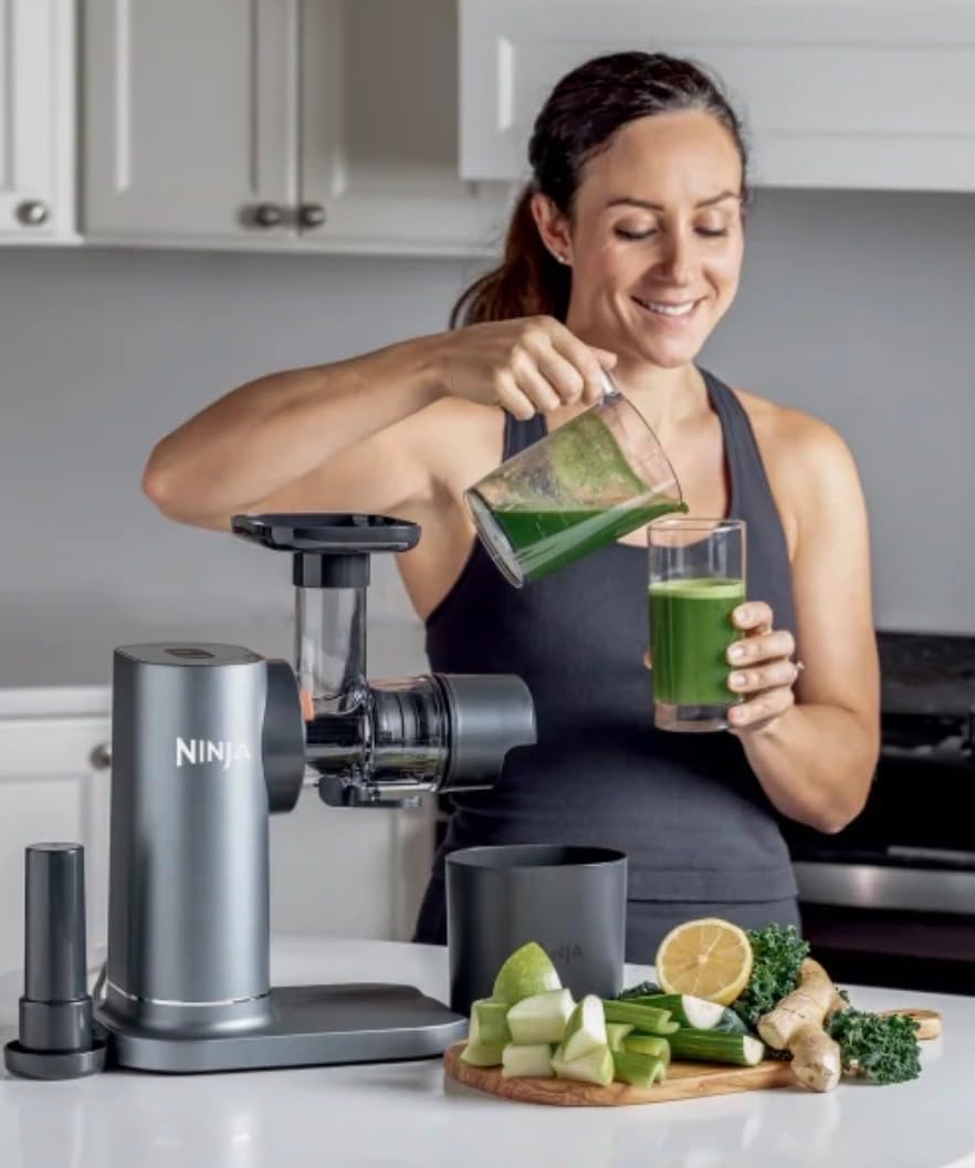 Ninja Neverclog Cold Press Juicer, 32oz Capacity, Total Pulp Control, 3X Quieter, Easy to Clean, 150W, Wellness Shots, Nutrient-Rich Drinks