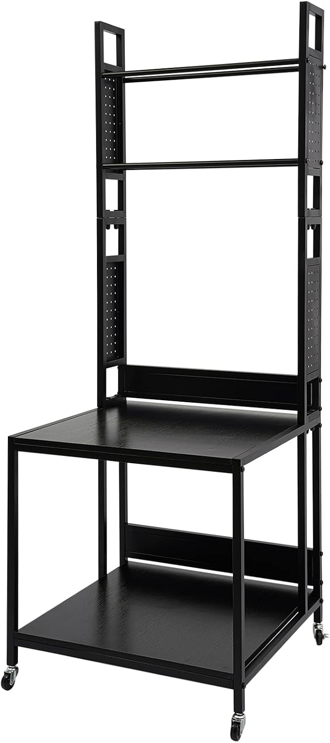 3D Printer Stand with Double Layer, 3D Printer Filament Storage Rack, Heavy Duty Mobile Printer Table with Wheels for Studio Office Storage and Organization (Black)