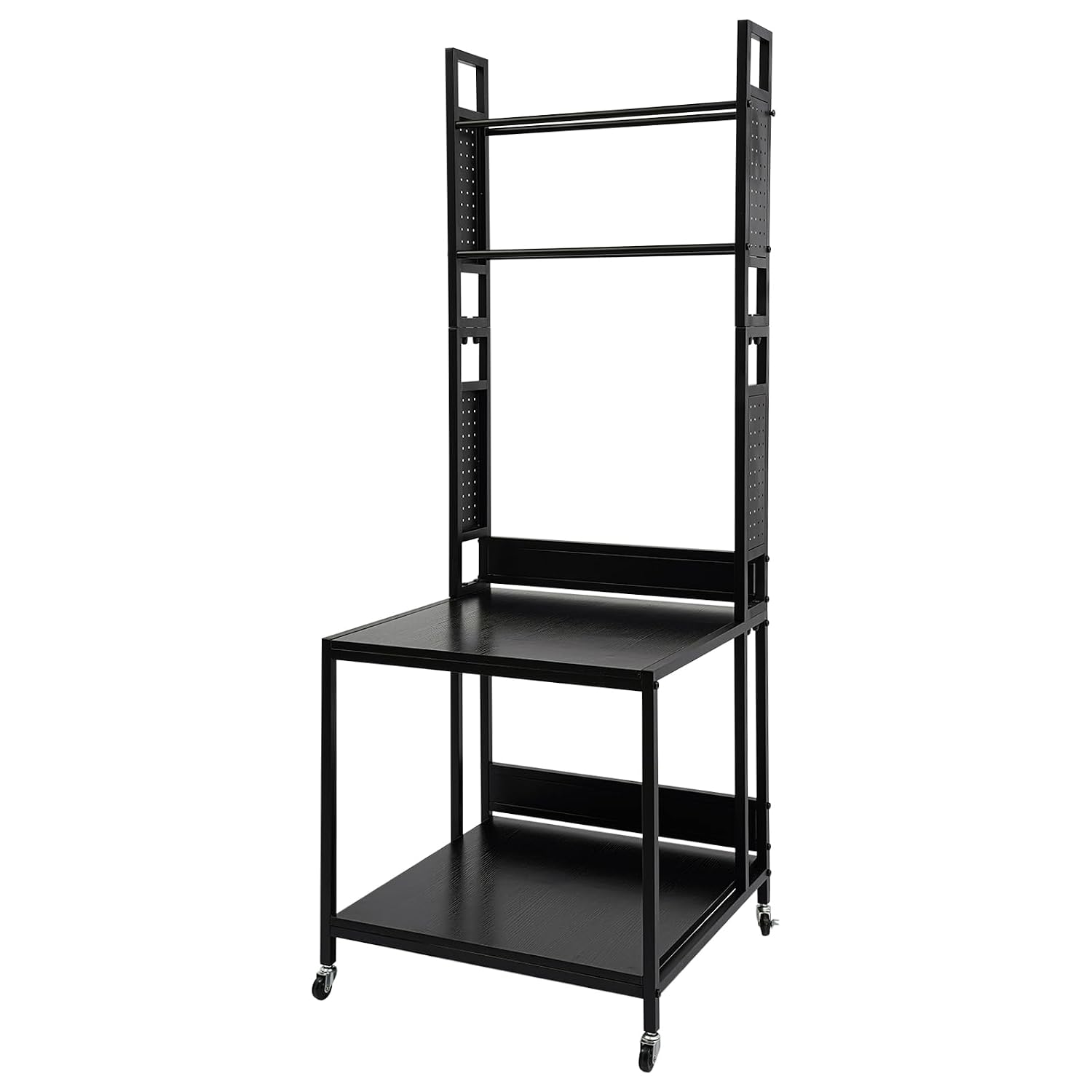 Double Layer 3D Printer Stand with Shelf, 3D Printer Storage Stand, 23.62x23.62x68.9in Heavy Duty 3D Printer Stand with 4 Wheels, 110lbs Load Capacity, Back Panels (Black)