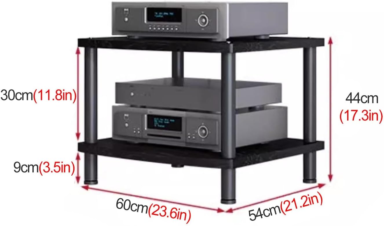 Heavy Duty HiFi Audio Video Stand - Modern Stereo Rack for Living Room & Home Theater - Durable Media Cabinet for Electronics Storage - Dark Brown, H 44cm