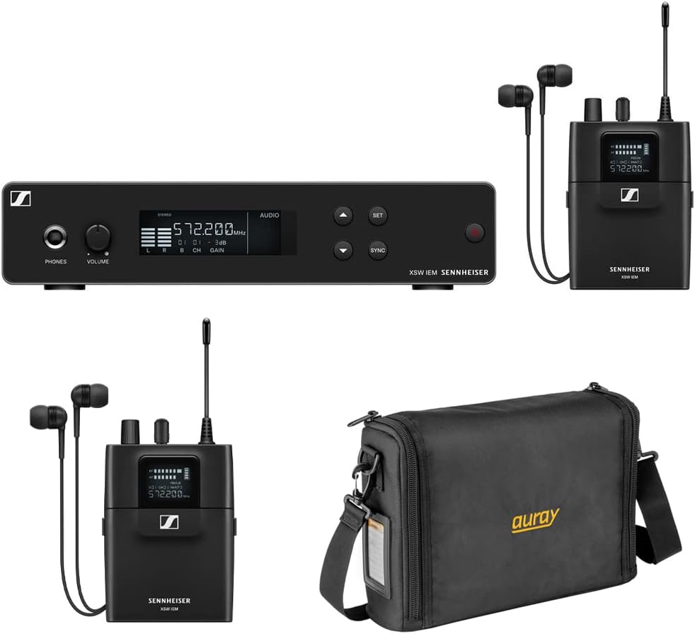 Sennheiser XSW IEM SET Stereo In-Ear Wireless Monitoring System A: 476 to 500 MHz (509146) Bundle with Sennheiser XSW IEM EK Wireless Receiver (A: 476 to 500 MHz) and Auray Carrying Bag