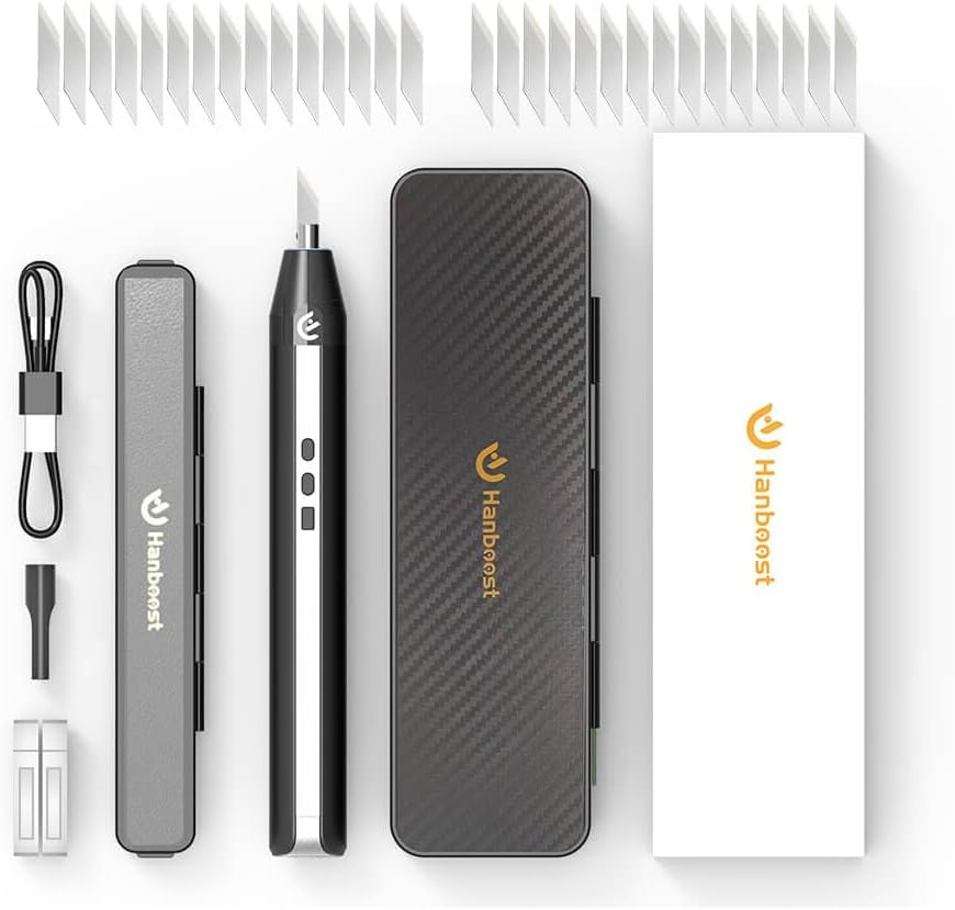 Hanboost C1 30W Ultrasonic Cutter Knife 40kHz Wireless Handheld Tool for 3D Print Deburring DIY Cutting with Replaceable Blade Tool for PLA/Resin/ABS with Replaceable Blades & LED Light