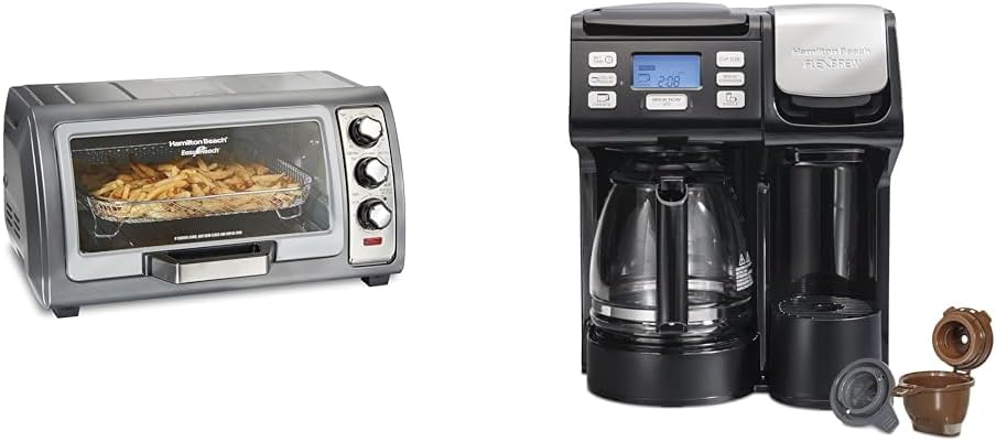 Hamilton Beach Toaster Oven Air Fryer Combo with Large Capacity, Fits 6 Slices or 12' Pizza & FlexBrew Trio 2-Way Coffee Maker, Compatible with K-Cup Pods or Grounds