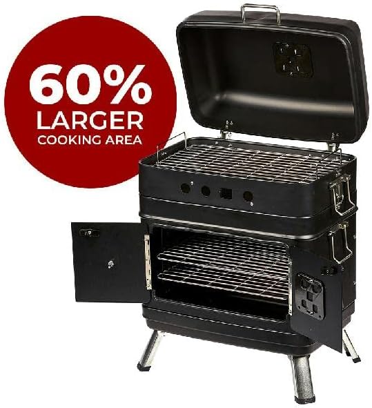 Emeril Lagasse Southern Cooker, Portable Outdoor Charcoal Grill & Meat Smoker Combo, Slow Cook, Oven Bake, for Backyard Patio, Barbecue & Tailgating, Black