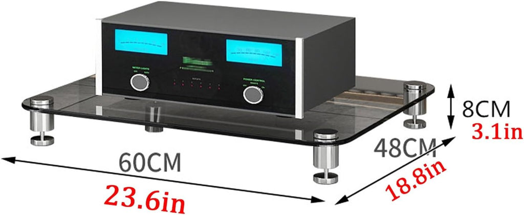 Multi-Layer Audio Rack, Tempered Glass AV Media Stand, Open Storage Stereo Cabinet, TV Stand for Home Theater, Brown Finish, 23.6'x3.1'/60'x8' - Durable Media Storage Solution