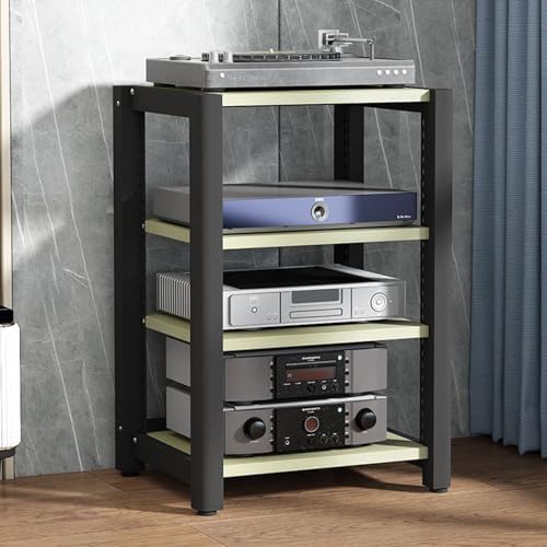 5-Tier Audio Equipment Rack Cabinet - Media Stand & Stereo Cabinet with Non-Slip Foot Pads, Vertical Printer Holder, Light Grey, 64cm (25.2in) High, AV Component Tower