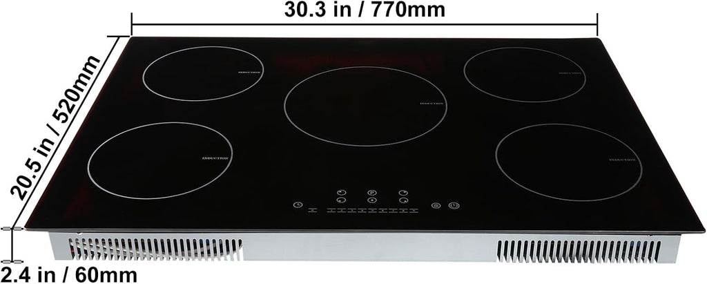 Happybuy Electric Cooktop, 5 Burners, 30'' Induction Stove Top, Built-in Magnetic Cooktop 9200W, 9 Heat Levels, LED Touch Control with Child Lock & Overheat Protection