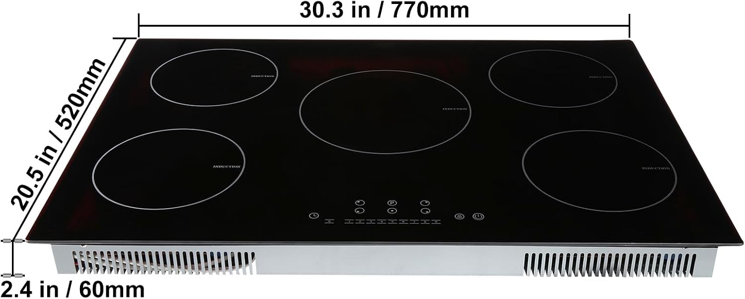 Happybuy Electric Cooktop, 5 Burners, 30'' Induction Stove Top, Built-in Magnetic Cooktop 9200W, 9 Heat Levels, LED Touch Control with Child Lock & Overheat Protection