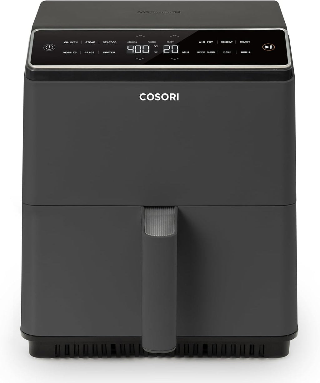 Cosori Air Fryer 6.8-Qt, 12 One-Touch Functions, Dual Heating Elements for Even Cooking, Ceramic-Coated Nonstick Basket, Dishwasher-Safe, 1750W, Family Size for 4-6, Gray
