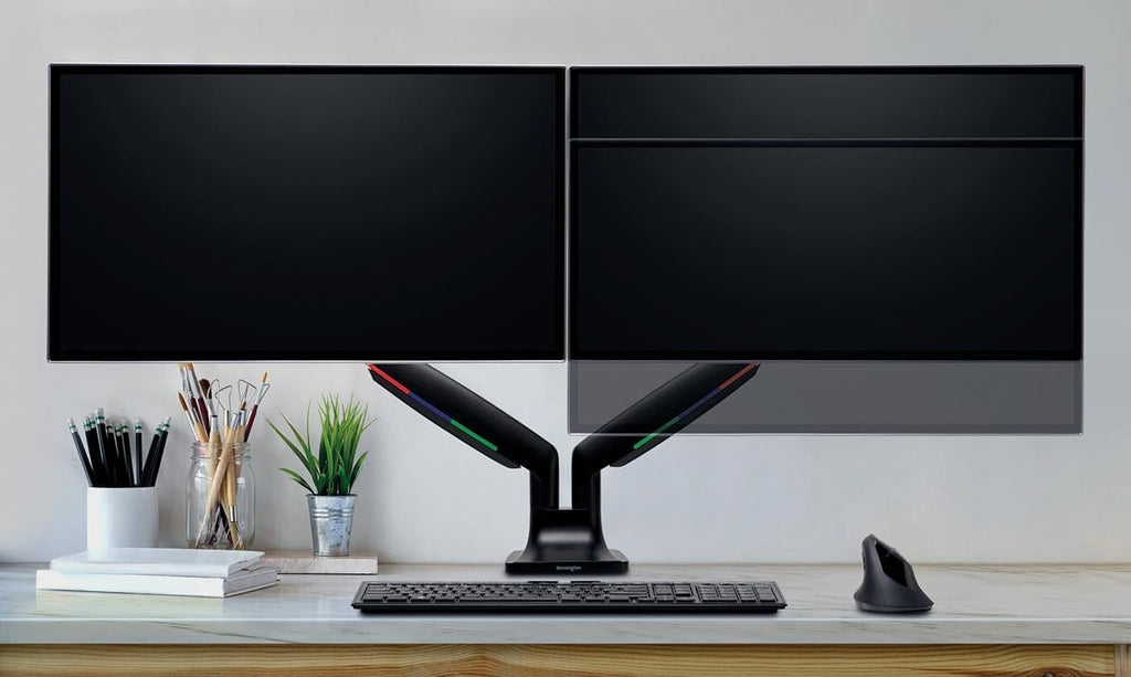 Kensington SmartFit One‑Touch Height Adjustable Dual Monitor Arm – Ergonomic Gas‑Spring Articulating Arm, Supports 13–34″ Monitors Cable Management, C‑Clamp/Grommet Mount – Black (K59601WW)