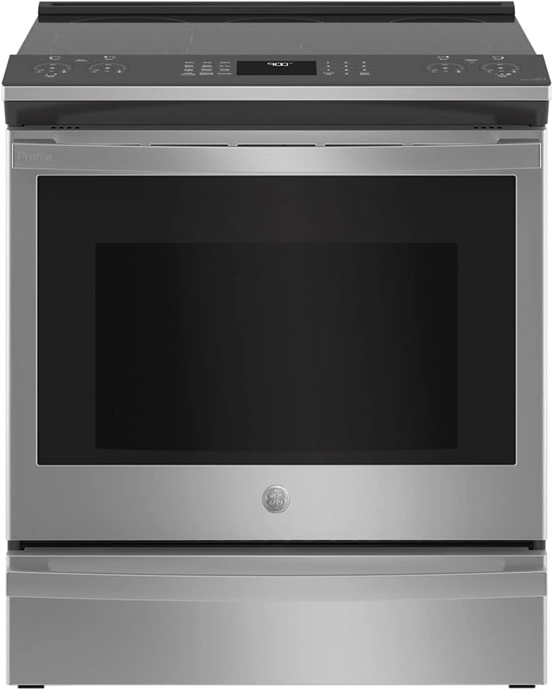 GE Profile PSS93YPFS 30' SlideIn Smart Electric Range with 4 Radiant Heating Elements, 5.3 Cu. Ft. True Convection Oven, Storage Drawer, WiFi, Self Clean with Steam Option,