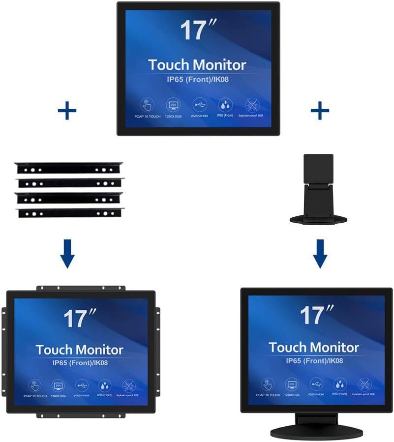 GreenTouch 17 Inch 10 Points Open Frame Industrial Touch Monitor - PACP -1280X1024-LED Display Metal Housing with HDMI,DVI,VGA Port Built-in