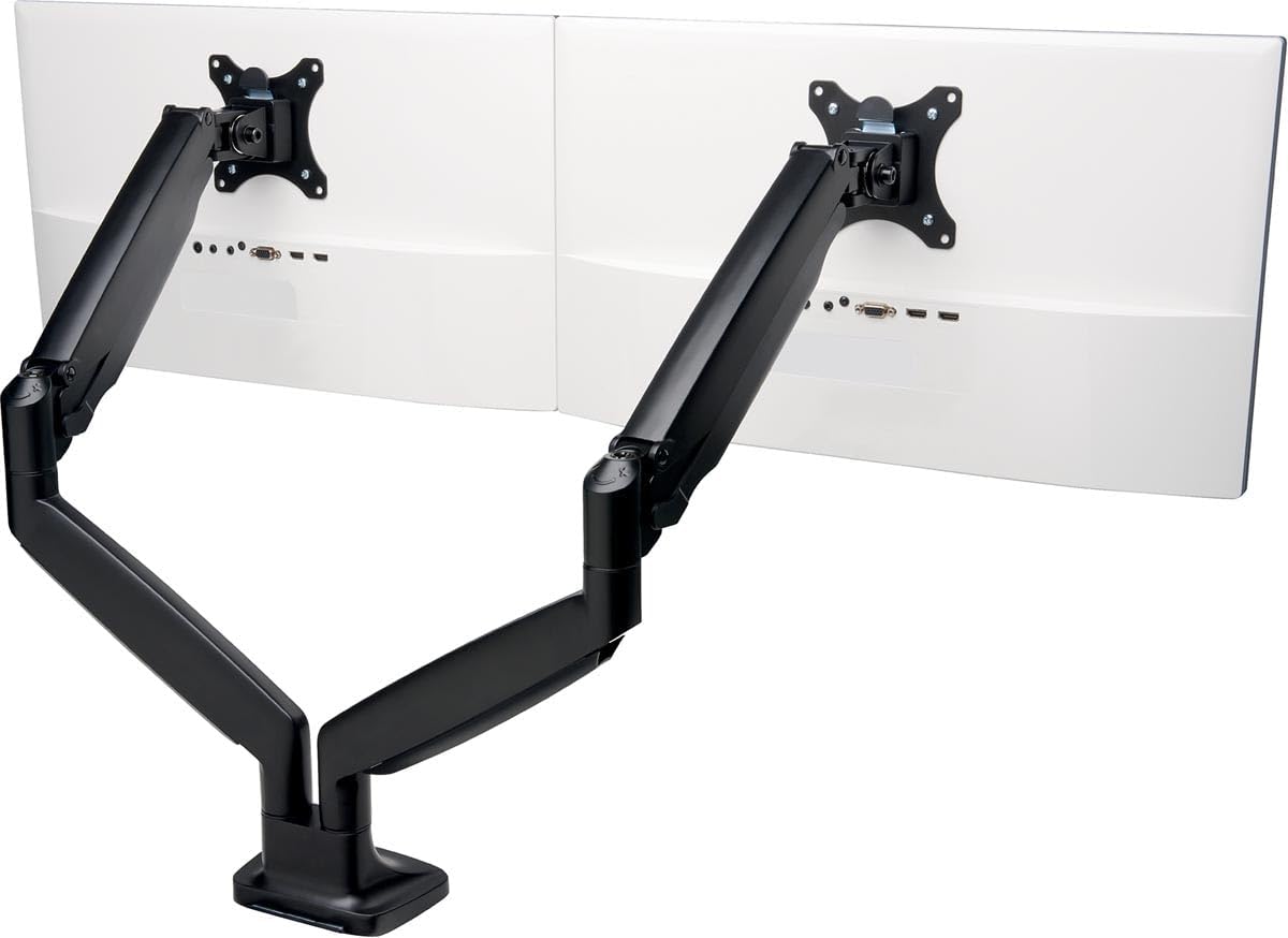 Kensington SmartFit One‑Touch Height Adjustable Dual Monitor Arm – Ergonomic Gas‑Spring Articulating Arm, Supports 13–34″ Monitors Cable Management, C‑Clamp/Grommet Mount – Black (K59601WW)