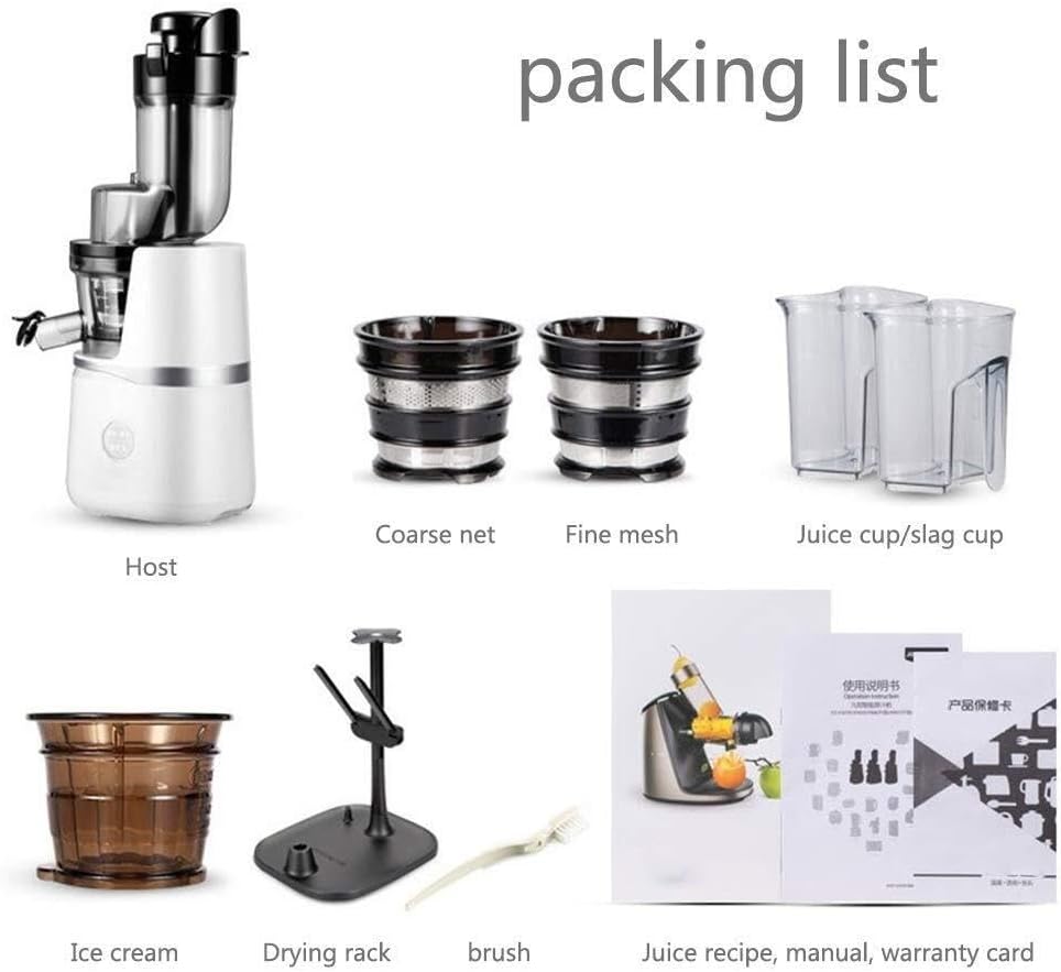 Slow Masticating Juicer with 65mm Large Mouth, Higher Juice Yield, Quiet Motor, Reverse Function, Easy Clean, for Fruits & Vegetables