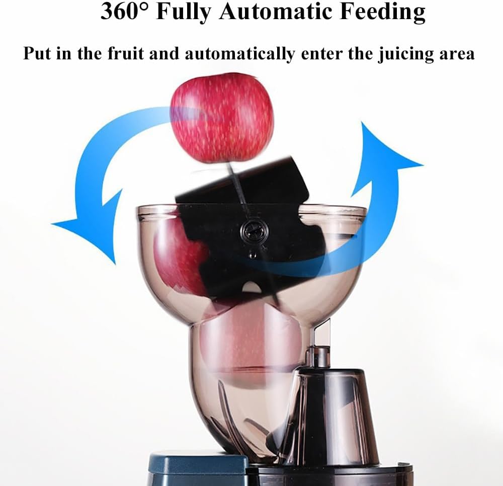 Slow Masticating Juicer,Cold Press Juicer With 90mm Extra Large Feed Chute,480 Horizontal Mesh Design,360° Self Feeding Masticating Juicer,For Whole Fruit,Easy To Clean,Blue