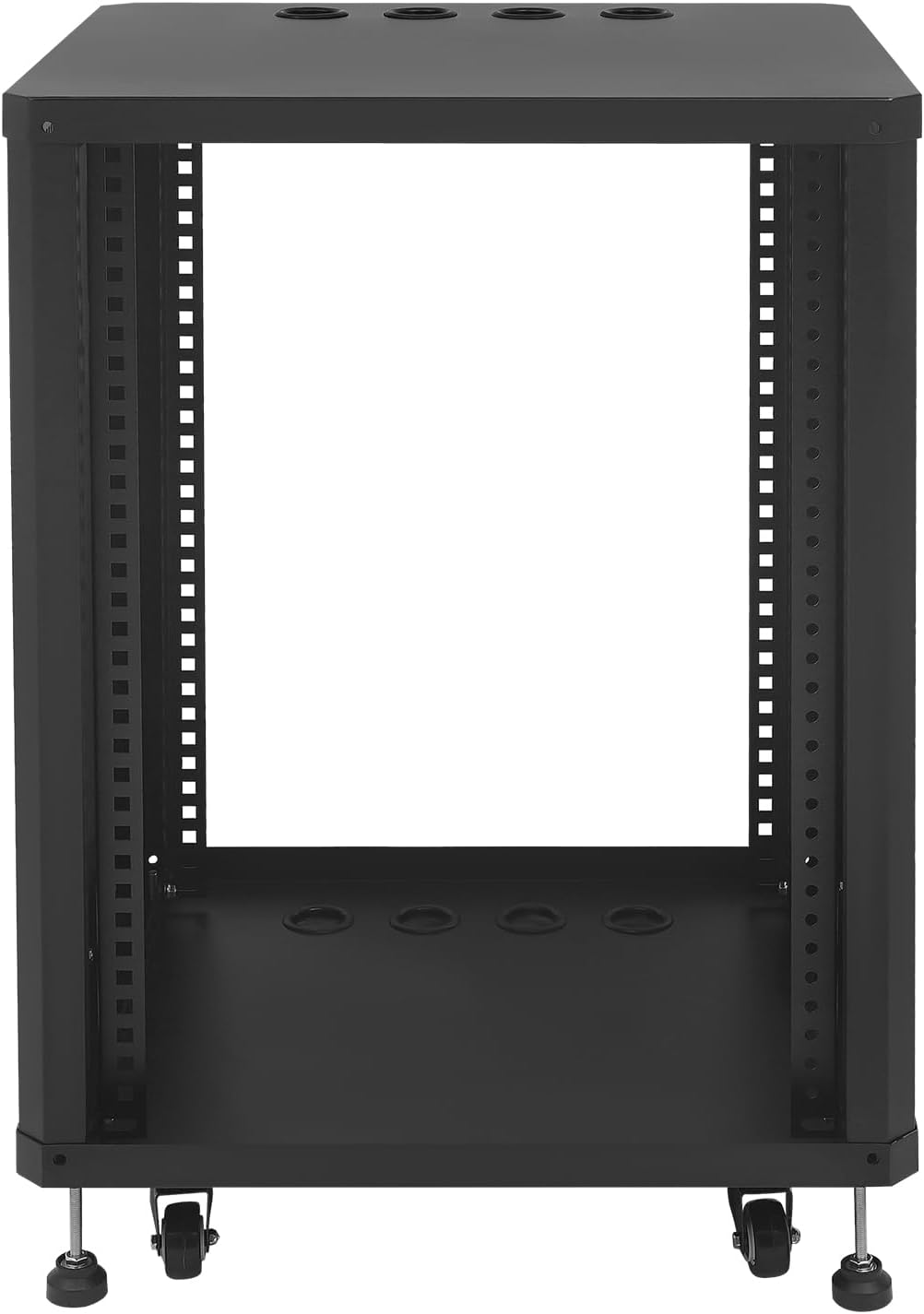 15U Server Rack with Wheels&Leveling Feet, Freestanding Rolling Open Frame IT Network Server Cabinet Rack Shelf for Audio Video Music Recording Computer AV Data & IT Equipment,Up to 300 Lbs Load,Black