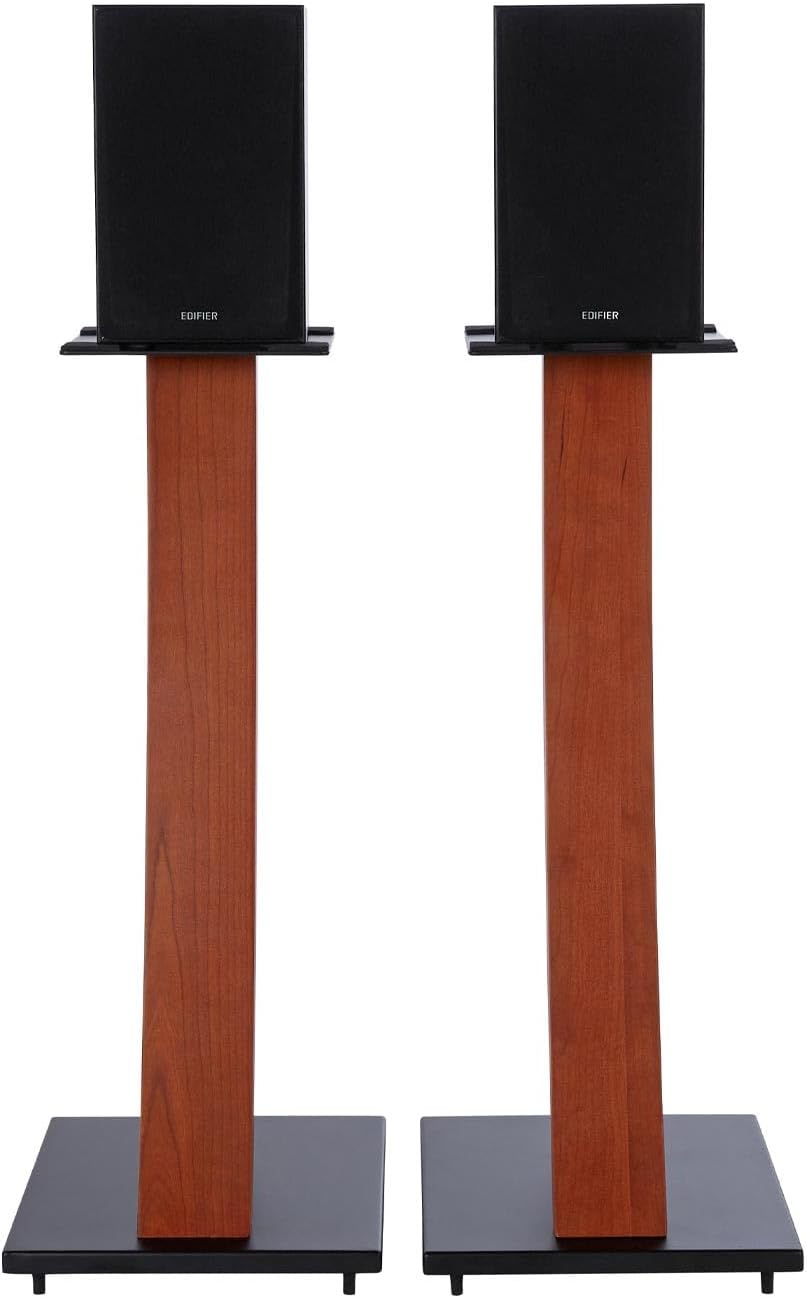 EXIMUS One Pair Fixed Height Universal Speaker Floor Stands with Real Wood - Cedar - 290 Series