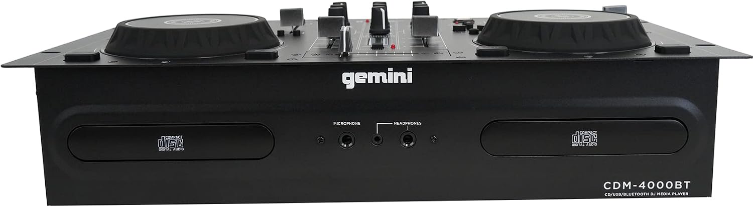 Audiosavings Bundle:(1) Gemini CDM-4000BT Dual DJ CD/USB Media Player with Bluetooth + Mixer Bundle with (1) Rockville DJ1500 DJ Headphones w/Detachable Coil Cable, Case+Extra Ear Pad (Items 2)