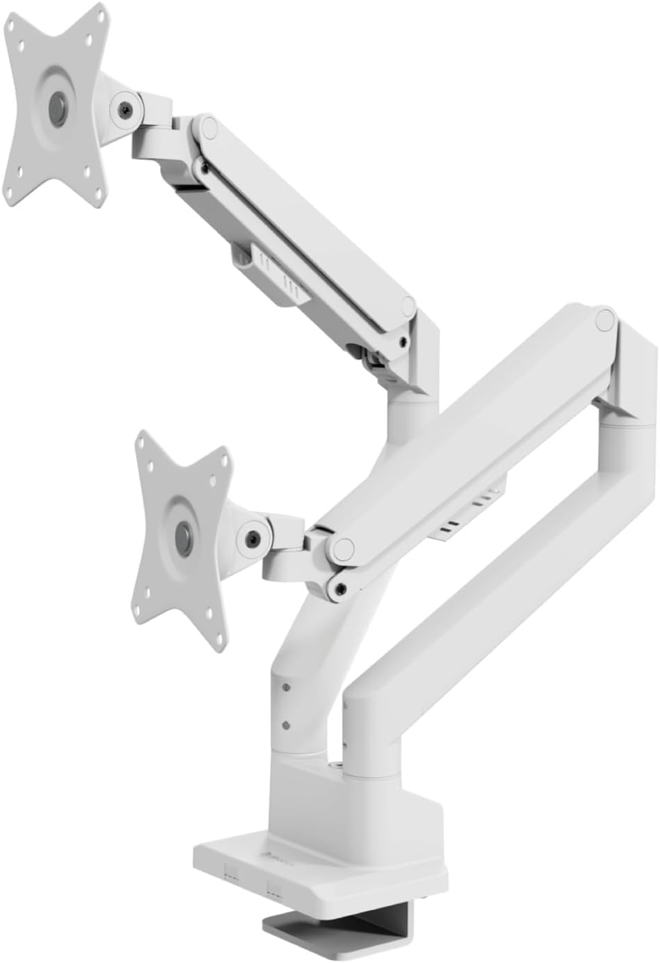 Arozzi Alzare Neo Duo Dual Gas Spring Monitor Arm - 2 Independent Arms, 17':34' Monitors, VESA 75/100, 360 Rotation, Up to 20 lbs Each, Cable Management, C-Clamp & Grommet Included - White