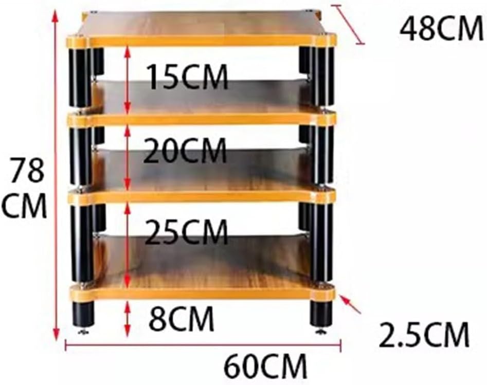 4-Tier Sturdy Solid Wood HiFi Rack - Premium Av Shelf for Home Theater & Audio Equipment Organizes Turntables Amplifiers & Music Gear Ideal for Audiophiles-Wood Color-60 * 78 * 48cm